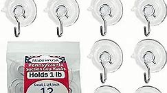 -12 Pak Small 1 1/4-inch Pennsylvania Heavy Duty Suction Cup Hooks for Glass Windows. Signs Holiday Ornaments Suncatchers-(Holds 1 Pound)