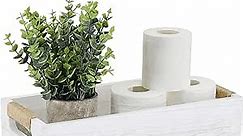 Farmhouse Bathroom Decor Box Toilet Paper Holder, White Wood, Rectangular Tray with Artificial Flower, 14.9"L x 5.3"W x 3.3"H