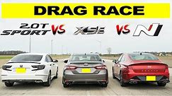 Watch 2021 Sonata N Line race Accord 2.0T vs Camry XSE V6 | Big Sedan Drag Race