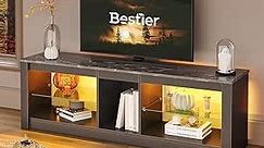 Bestier Entertainment Center LED Gaming TV Stand for 55+ Inch TV Adjustable Glass Shelves 22 Dynamic RGB Modes TV Cabinet Game Console PS4, Black Marble