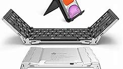 iClever Foldable Bluetooth Keyboard, BK03 Folding Travel Keyboard, Metal Build, USB-C Charge, Portable Keyboard with Stand Holder for Laptop, iPad, iPhone, Smartphone and Tablet, Sync Up to 3 Devices