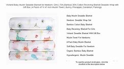 Viviland Baby Muslin Swaddle Blanket for Newborn Girls | 70% Bamboo 30% Cotton Receiving Blanket Swaddle Wrap with Gift Box | 4