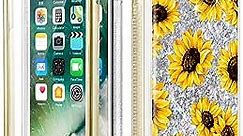 Caka iPhone 7 Glitter Case, iPhone 8 Sunflower Full Body Case with Screen Protector for Women Girls Girly Floral Flower Design Bling Sparkle Liquid Protective Case for iPhone 7 8 6 6s (Sunflower)