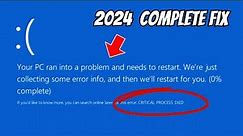 How To Fix "Critical Process Died Error " on Windows 10/11✅ BLUE Screen Error 2024
