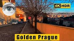 Golden Prague (Zlata Praha) walk 4k HDR Strahov Monastery - Nerudova - Lesser Town Square 🇨🇿Czechia