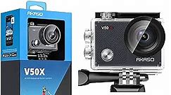 AKASO V50X Native 4K30fps WiFi Action Camera with EIS Touch Screen 4X Zoom 131 feet Waterproof Camera Support External Mic Remote Control with Helmet Accessories (Without 64GB MicroSD Card)