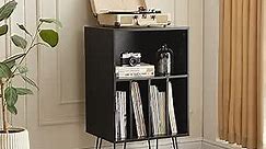 Record Player Stand with Vinyl Storage, Vinyl Record Storage Cabinet Holds Up to 150 Albums, End Table for Record Player, Turntable Stand with Record Storage for Living Room, Black