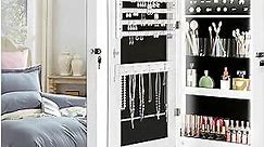 YITAHOME LEDs Jewelry Cabinet Wall Mounted/Over Door Small Jewelry Armoire with Mirror Space Saving Lockable Jewelry Storage Organizer,White