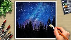 How to Paint Night Sky Starry Night landscape Acrylic Painting / #76 Acrylic Art.