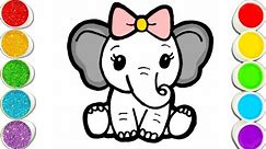 Cute Baby Elephant 🐘🎀 Drawing Colouring and Painting for Kids and Toddlers