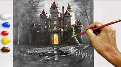 How to Paint an Old Castle in the Forest in Acrylics / Time-lapse / JMLisondra