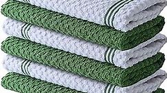 Infinitee Xclusives Premium Kitchen Towels – 6 Pack, 100% Cotton 15 x 25 Inches Absorbent Dish Towels - Tea Towels - Terry Kitchen Dishcloth Towels - Green Dish Cloth for Household Cleaning