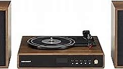 Crosley CR7019A-WA Alto 3-Speed Turntable Shelf System with Bluetooth, FM Radio, and Matching Stereo Speakers, Walnut