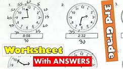 3rd Grade Math - Tell Time By The Minutes Draw Clock With Answers | Free Printable Worksheet