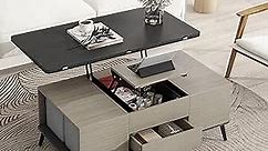 5 Pieces Lift Top Coffee Table Set with Storage Convertible Dining Table with Ottomans, Dark Gray+Black