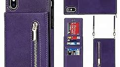 Jaorty Crossbody Phone Case for iPhone Xs Max Case with Card Holder for Women,iPhone Xs Max Case Wallet with Strap Lanyard for Men,PU Leather Magnetic Clasp with Kickstand 5.5", Purple