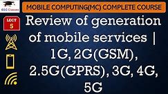 L5: Review of generation of mobile services | 1G, 2G(GSM), 2.5G(GPRS), 3G, 4G, 5G