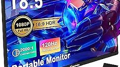 18.5inch Portable Monitor for Laptop,1080P Laptops Monitors 120Hz FHD HDR Plug&Play HDMI IPS Display Dual Speakers Travel External Screen for PC,Tablet,Mac,Switch,Xbox,PS3/4/5 Will