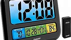 Sharp Atomic Clock with Bright Color Display, Atomic Accuracy, Jumbo 3" Easy to Read Numbers - Indoor/Outdoor Temperature Display with Wireless Outdoor Sensor