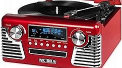 Victrola 50's Retro Bluetooth Record Player & Multimedia Center with Built-in Speakers - 3-Speed Turntable, CD Player, AM/FM Radio | Wireless Music Streaming | Red