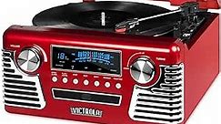 Victrola 50's Retro Bluetooth Record Player & Multimedia Center with Built-in Speakers - 3-Speed Turntable, CD Player, AM/FM Radio | Wireless Music Streaming | Red
