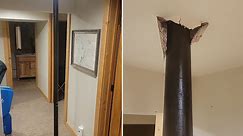 Terror As Huge Pole Comes 'Crashing' Through Home Ceiling