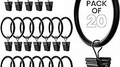 Curtain Rings with Clips 1.5 Inch Set of 20 Heavy Duty Curtain Hooks for Drapes, Caps, Pictures - fits on Rod Diameter 1.25Inch/32mm