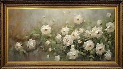 White Roses Garden, Vintage Oil Painting | Framed Art Screensaver for TV