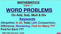 Word Problems on Addition, Subtraction, Multiplication & Division(SHORT KEYWORDS)MATHS Class3-10