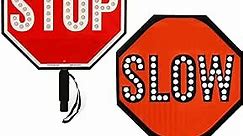 SmartSign LED STOP SLOW Paddle - Reflective Hand Held Stop Slow Sign with Handle, 18" Double-Sided, Steady/Flashing LED Light Modes, Rechargeable, Pack of 1