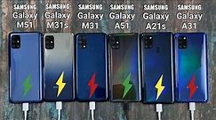 Samsung M51 vs M31s vs M31 vs A51 vs A21s vs A31 Battery Charging Test | Fast Charging Test