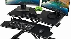 TechOrbits OF-S06-2 Desk Converter-37-inch Height Adjustable, MDF Wood, Sit-to-Stand Rise-X Pro Black, 37"