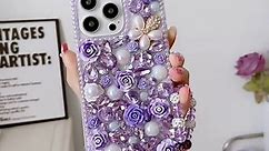 for iPhone 15 Pro Glitter Bling Case for Women, Cute Luxury 3D Crystal Rhinestone Diamond Sparkle Shiny Gems Flower Pearl with Lanyard Wrist Strap Girls Case for iPhone 15 Pro 6.1 inch (Pink)