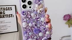 Changjia for iPhone 15 Pro Glitter Bling Case for Women, Cute Luxury 3D Crystal Rhinestone Diamond Sparkle Shiny Gems Flower Pearl with Lanyard Wrist Strap Girls Case for iPhone 15 Pro 6.1 inch (Pink)