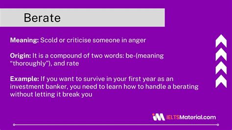 Definition and Usage of the Word "Berate" with Examples