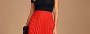 Express Red Satin Pleated Pencil Skirt