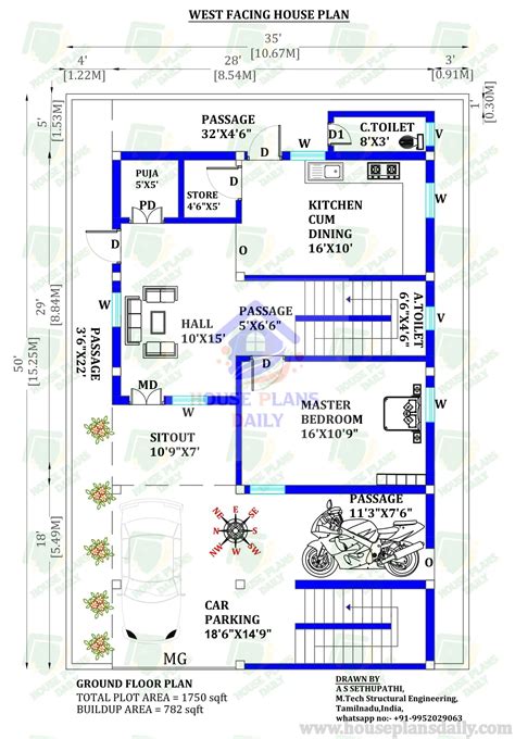 West Facing 4BHK Duplex House Plan | 2800 Sqft Two Story Design with ...