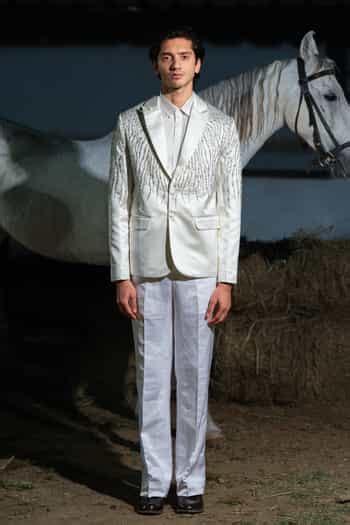 Buy White , Cotton Embroidery River Blazer Set For Men by House Of Koa ...