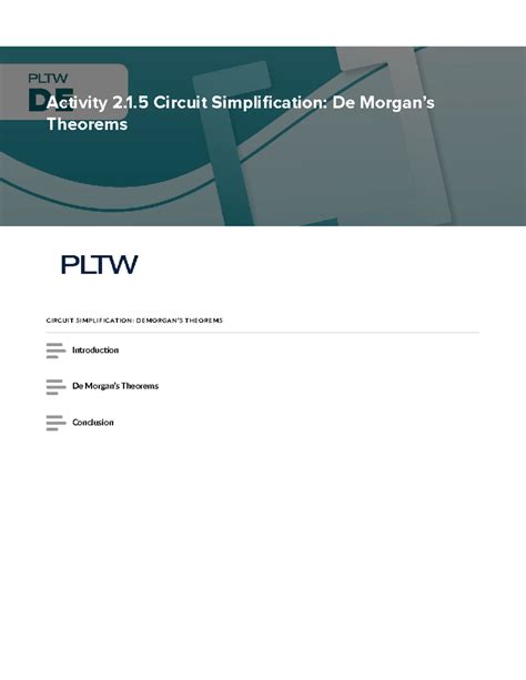 2.1.5 Circuit Simplification: De Morgan's Theorems - Studocu