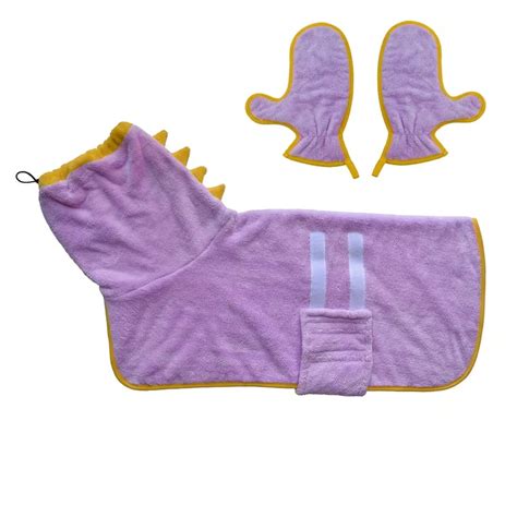 Cute Dinosaur Hooded Pet Drying Robe with Gloves, Bath Towel Bathrobe ...