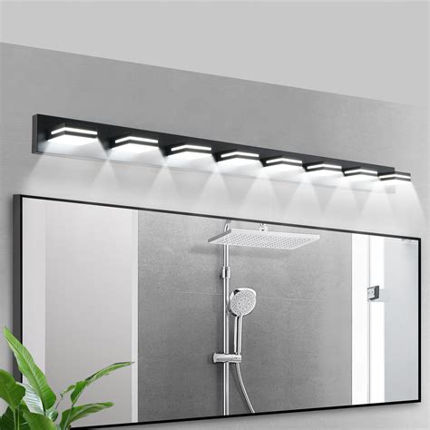 8-Light Modern Black LED Bathroom Vanity Light, Wall Mount Mirror ...