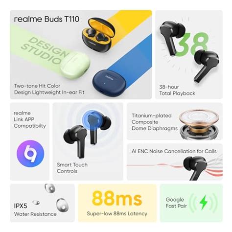 realme Earbuds T110 with Ai Enc for Calls, Upto 38 Hours of Playback ...