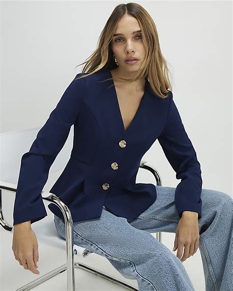 Navy Long Sleeve Pleated Jacket | River Island