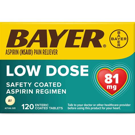 Aspirina Bayer, baja dosis, 81mg, 120 Tabletas Recubiertas entéricas, para régimen cardiaco ...