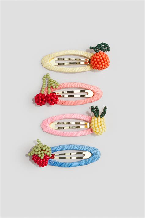 4-pack appliquéd hair clips - Pink/Fruits - Kids | H&M IN