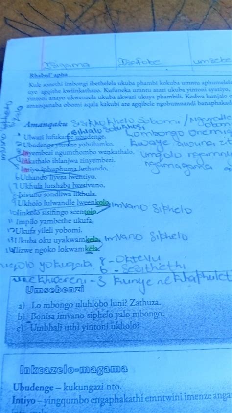 Here is the original image: [Image of a handwritten document in isiXhosa..