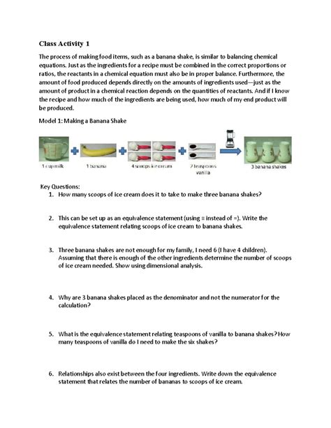 Class Activities for Chemistry 101: Balancing Equations & Recipes - Studocu