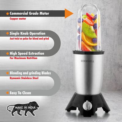 Cookwell Bullet Mixer Grinder (3 Jar, 2 Blade, Silver) - Copper, 600 W ...