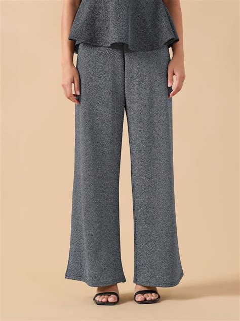 Buy PixieGirl Petite Silver Textured Wide Leg Trousers from Next India