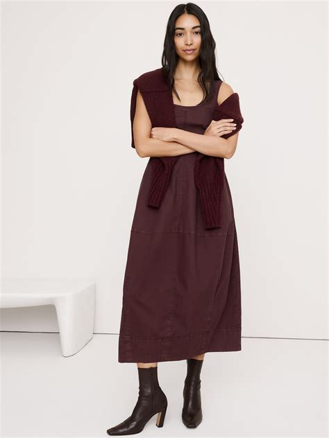 Stretch-Cotton Barrel Midi Dress | Banana Republic